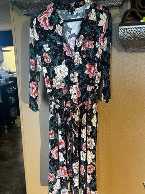 torrid Black Midi Dress with Pink & White Floral Print